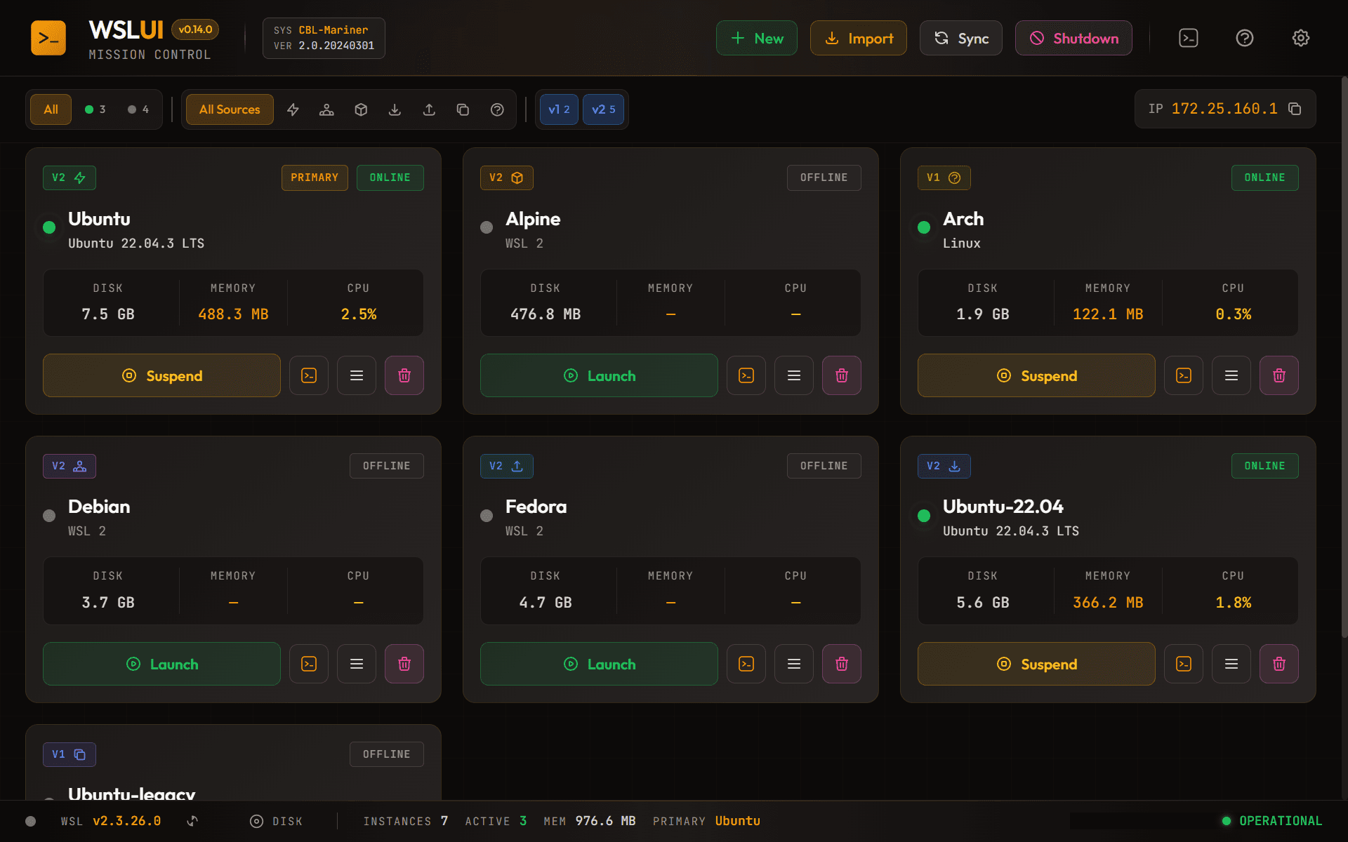 WSL UI Dashboard demo
