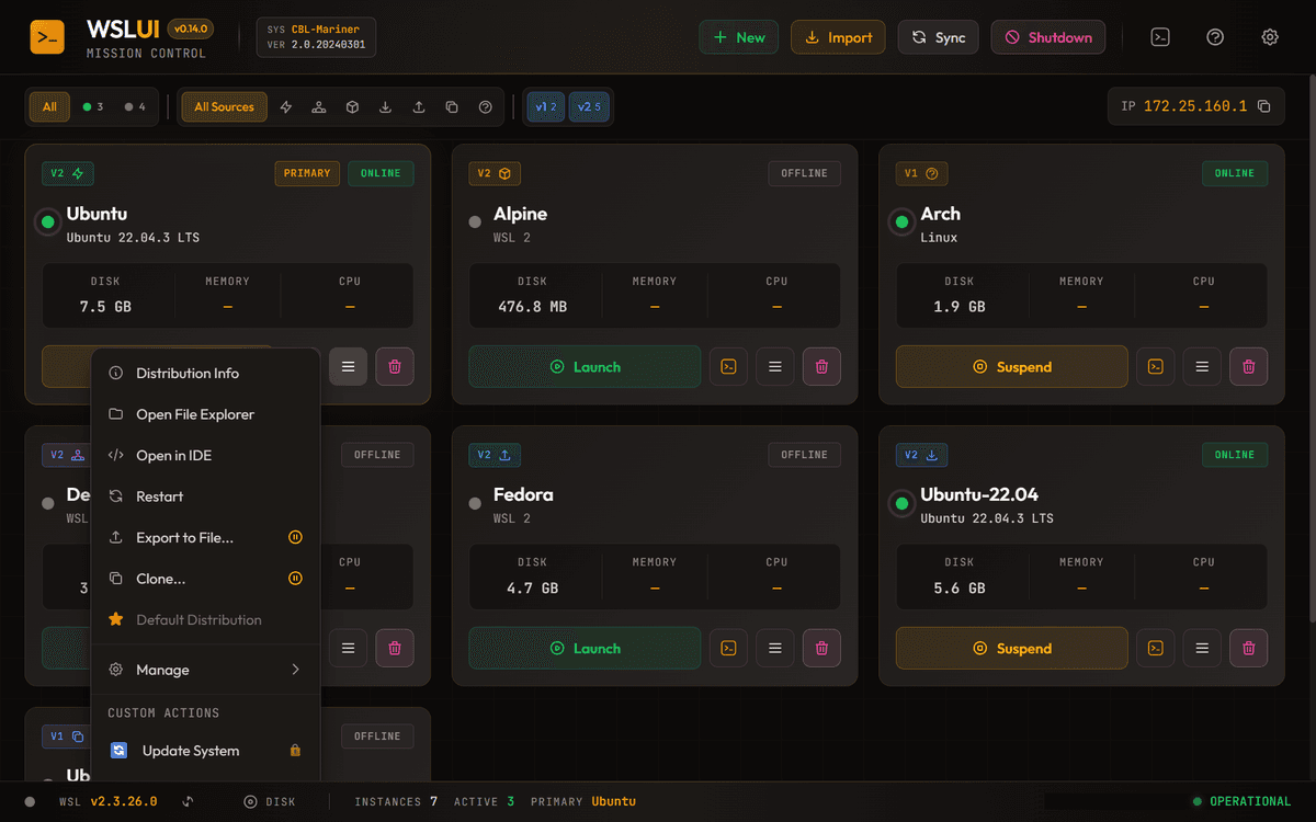 Quick Actions Menu