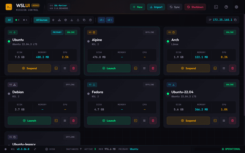 WSL UI Status Bar