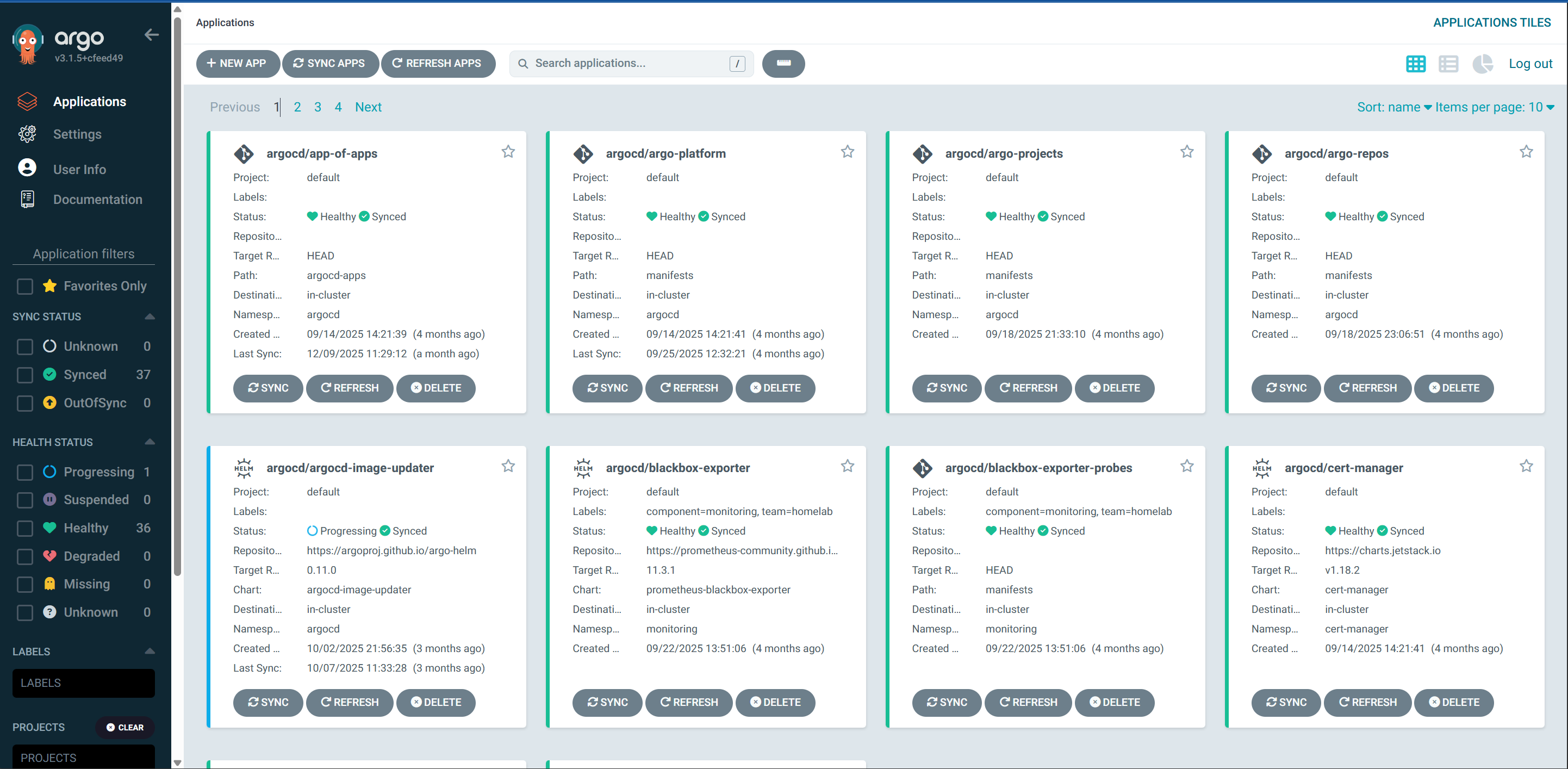 ArgoCD sync status showing all applications healthy