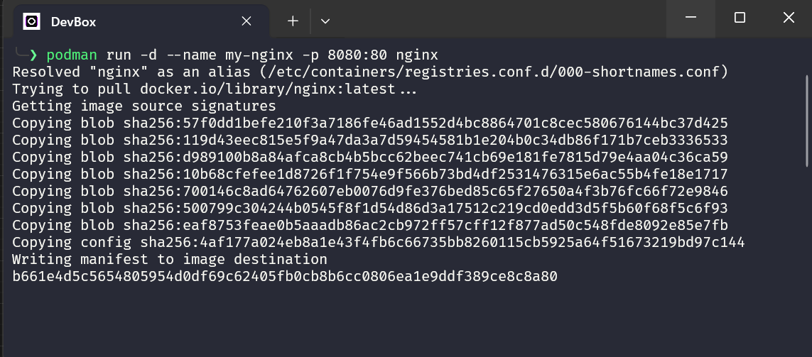 Running podman to pull and start nginx