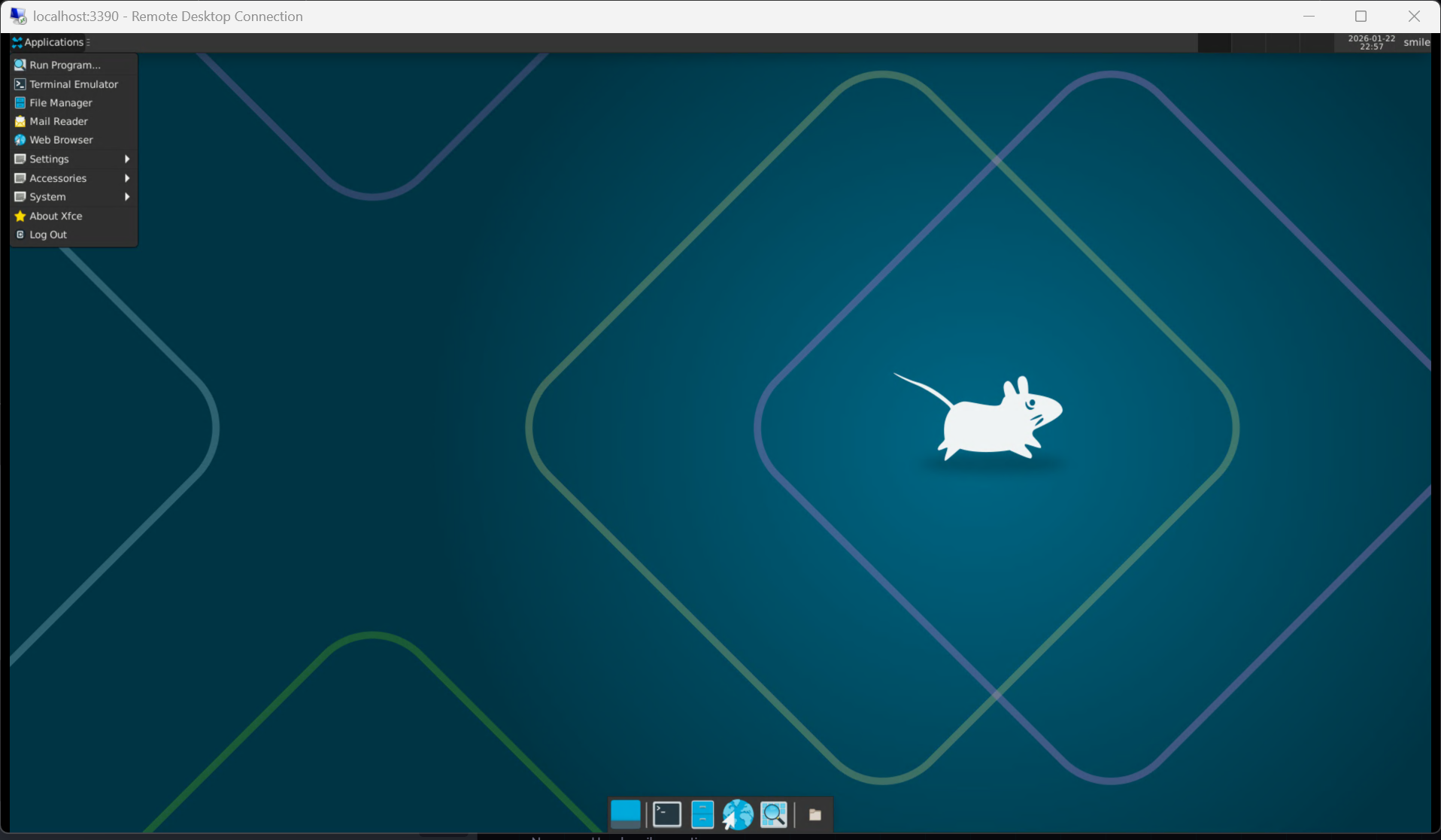 Alpine Linux XFCE desktop running in WSL2 via XRDP