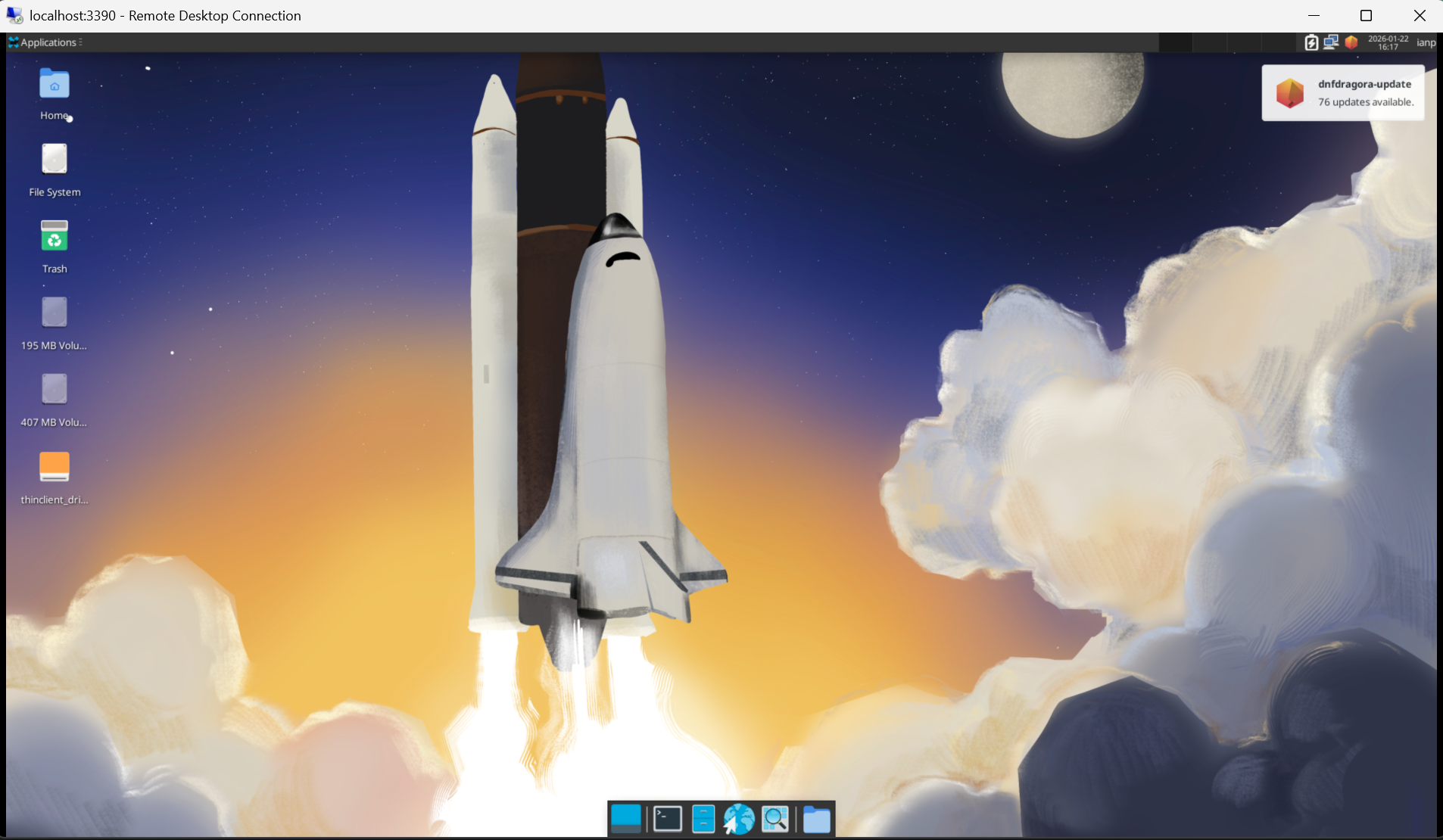 Fedora XFCE desktop running in WSL2 via XRDP