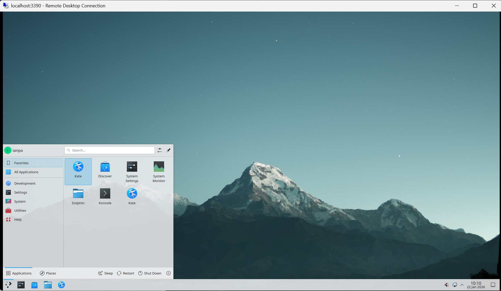KDE Plasma desktop running in WSL2 via XRDP